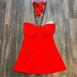 NWT Women’s Cache Red Top Tunic With Brown Leather Strap Size XS